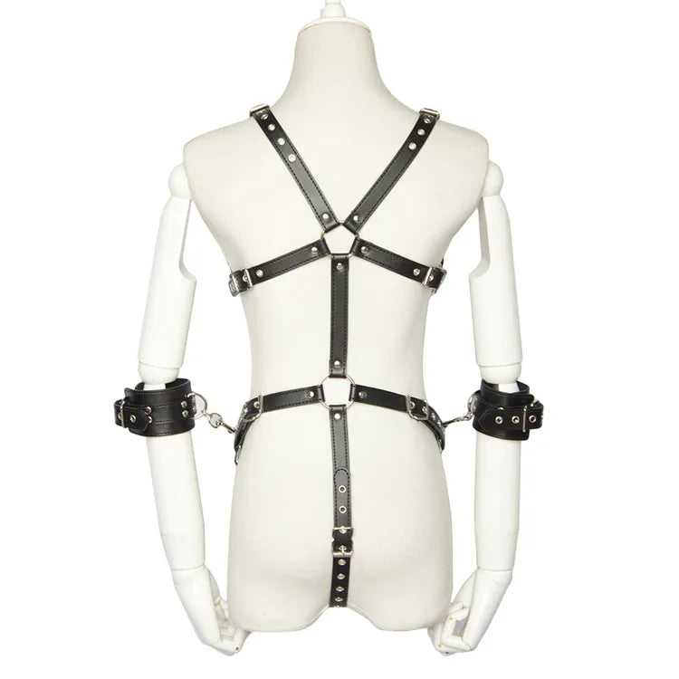 Leather Punk Body Harness with
Open Breast Corset