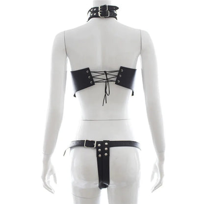 Leather Punk Body Harness with
Open Breast Corset