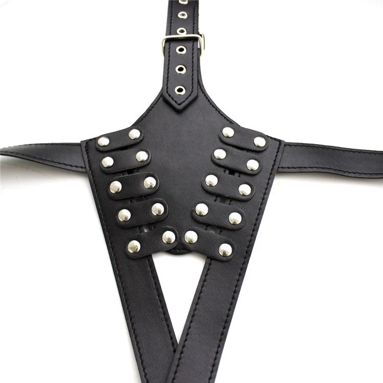 Leather Punk Body Harness with
Open Breast Corset