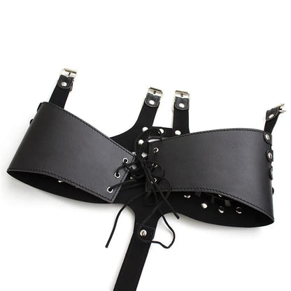 Leather Punk Body Harness with
Open Breast Corset