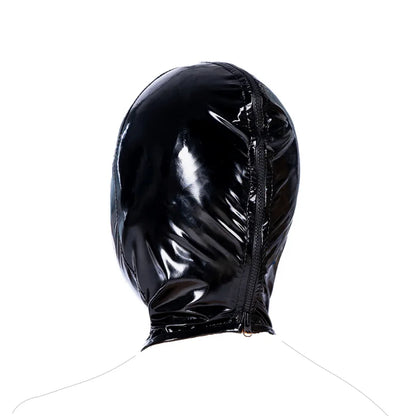 Patent Leather Open Mouth Head Harness Hood with Zipper