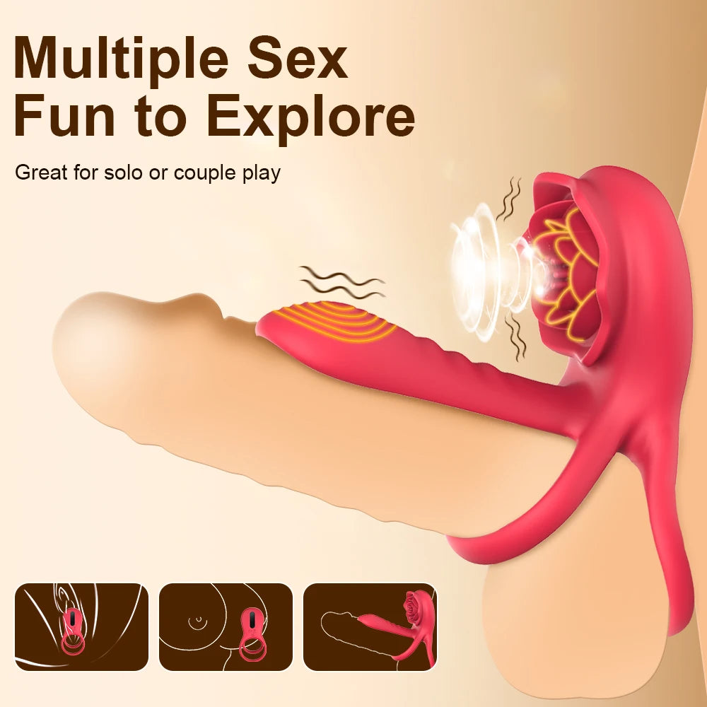 Wireless Remote Control Cock Ring Vibrator with Clitoris Stimulation for Couples