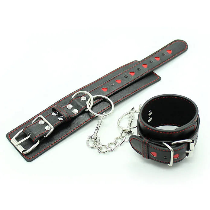 Heart-shaped Adjustable Restraint Set (Handcuffs, Ankle Cuffs, Neck collar with Leash)