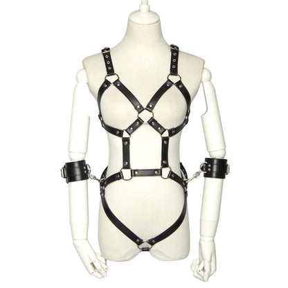 Leather Punk Body Harness with
Open Breast Corset