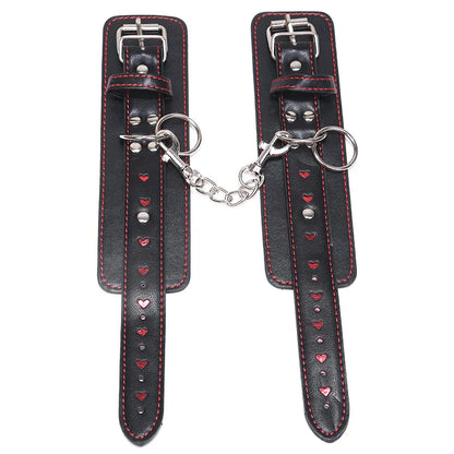 Heart-shaped Adjustable Restraint Set (Handcuffs, Ankle Cuffs, Neck collar with Leash)