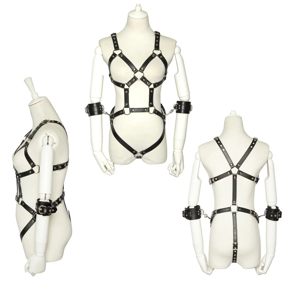 Leather Punk Body Harness with
Open Breast Corset