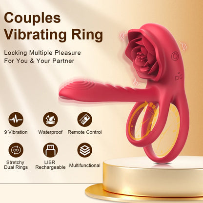 Wireless Remote Control Cock Ring Vibrator with Clitoris Stimulation for Couples