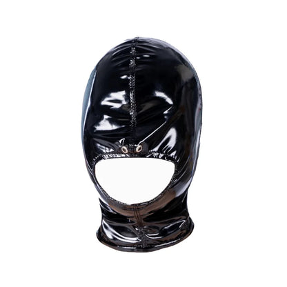 Patent Leather Open Mouth Head Harness Hood with Zipper