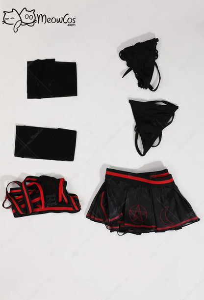 Cheerleader Gothic Lingerie Set Black Red  Mesh