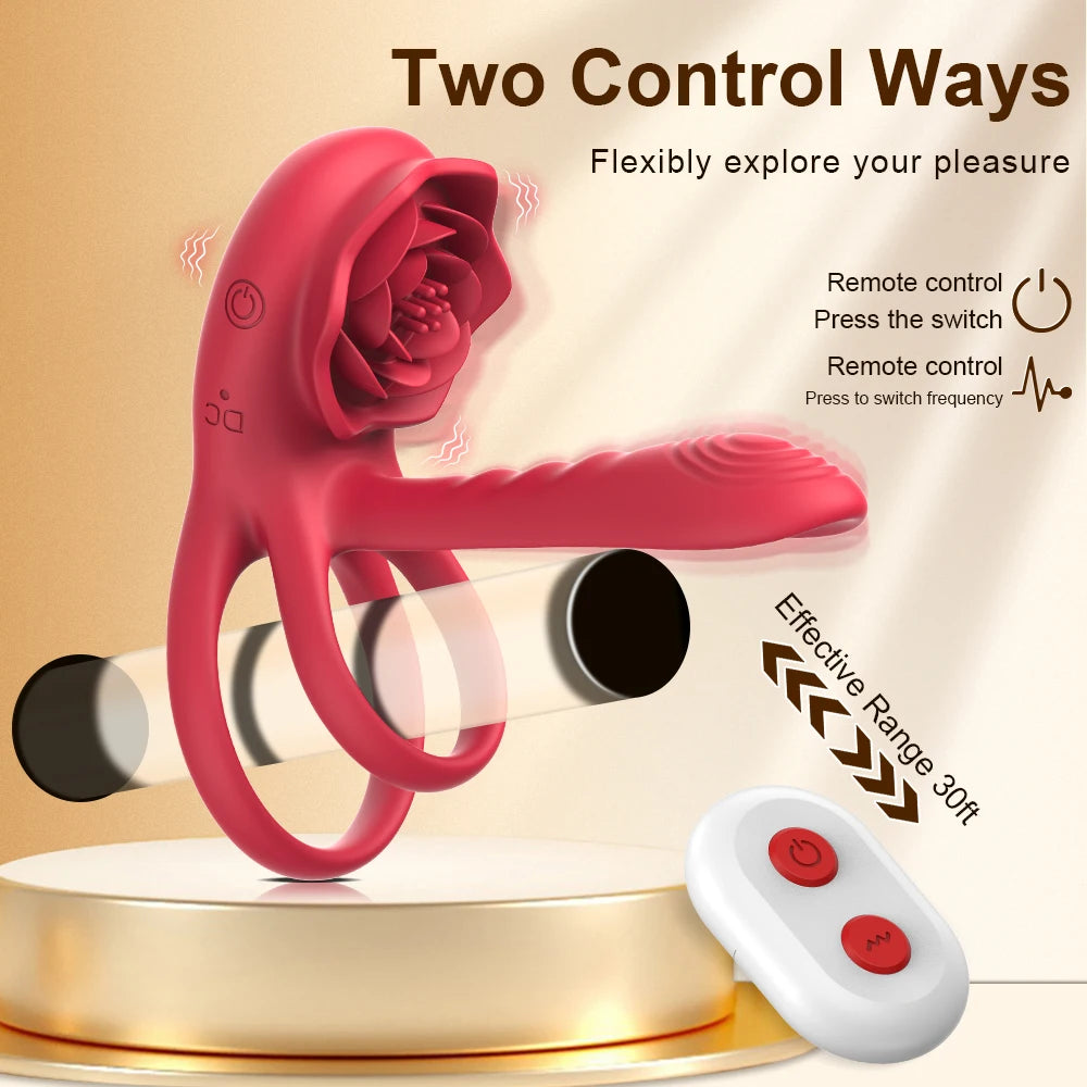 Wireless Remote Control Cock Ring Vibrator with Clitoris Stimulation for Couples