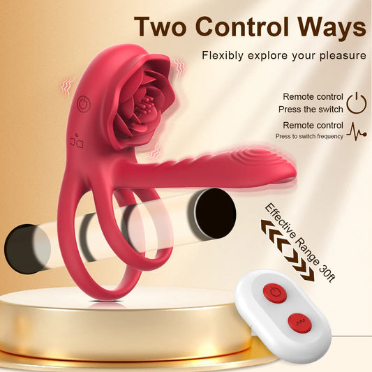 Wireless Remote Control Cock Ring Vibrator with Clitoris Stimulation for Couples