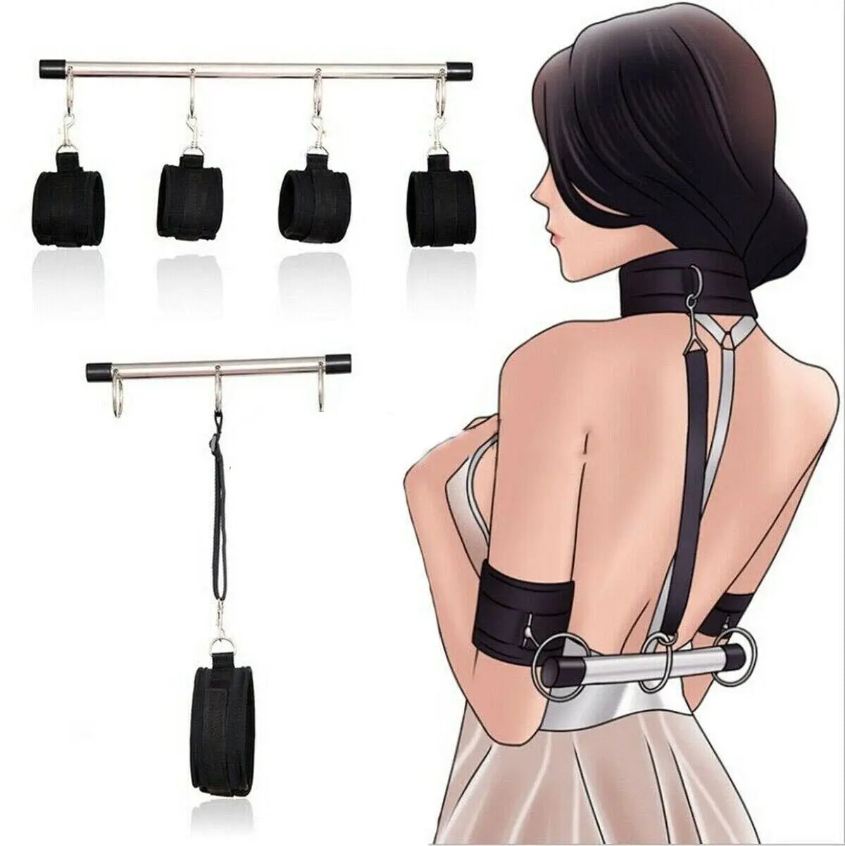 Stainless Steel Bondage (Spreader Bar, HandCuff, AnkleCuffs, Neck Collar, Open Leg)