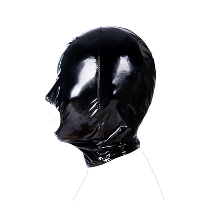 Patent Leather Open Mouth Head Harness Hood with Zipper